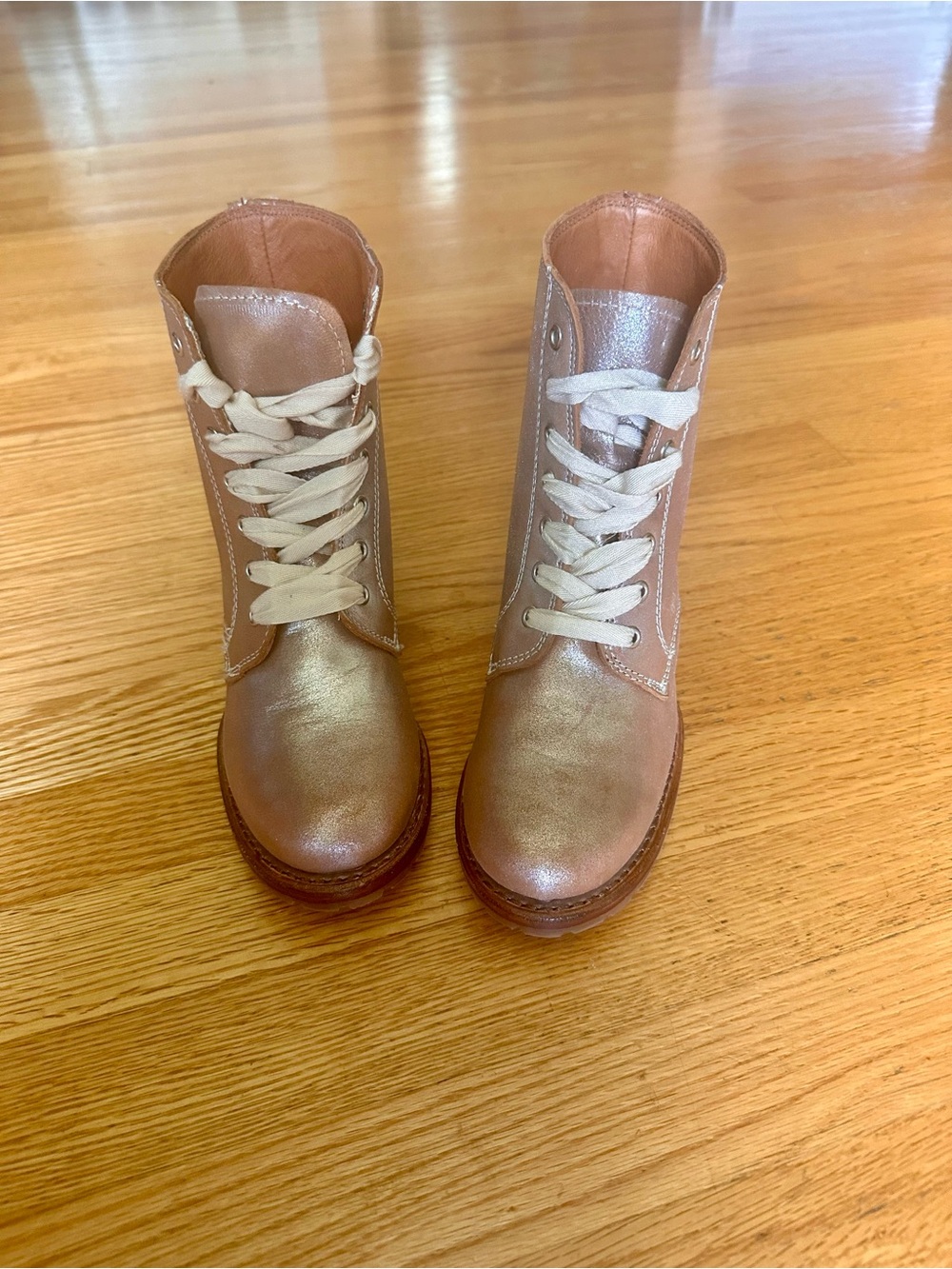 Frye Metallic Rose Gold Lace-Up Ankle Boots